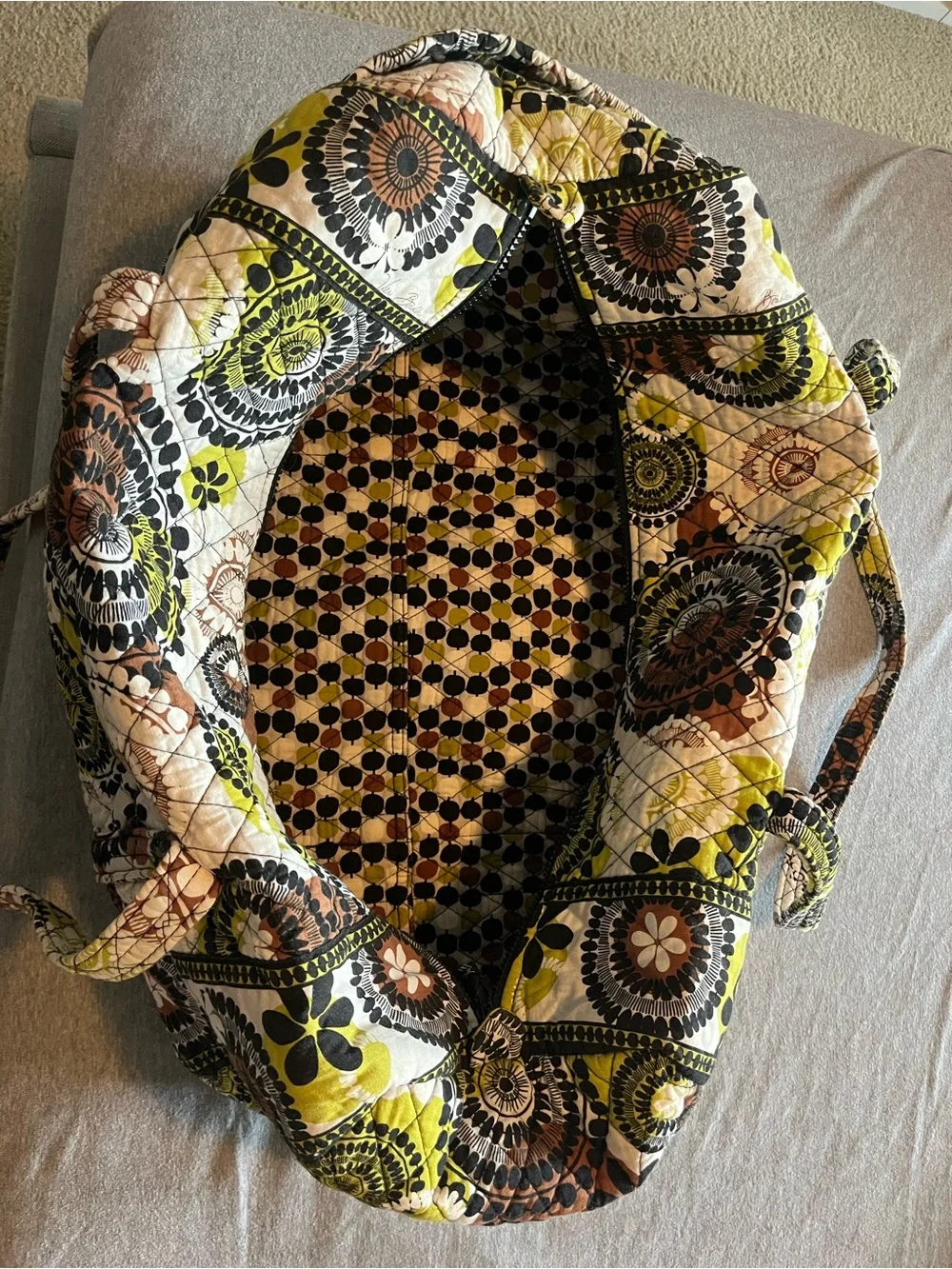 Vera Bradley Quilted Floral Tote in Yellow, Black, Brown